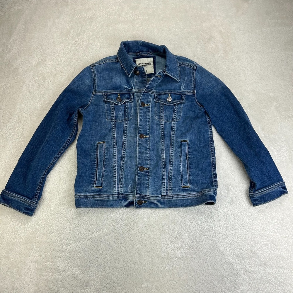 Abercrombie Kids Denim Jacket Girls 11/12 Embroidered Long Sleeve Flap Pockets